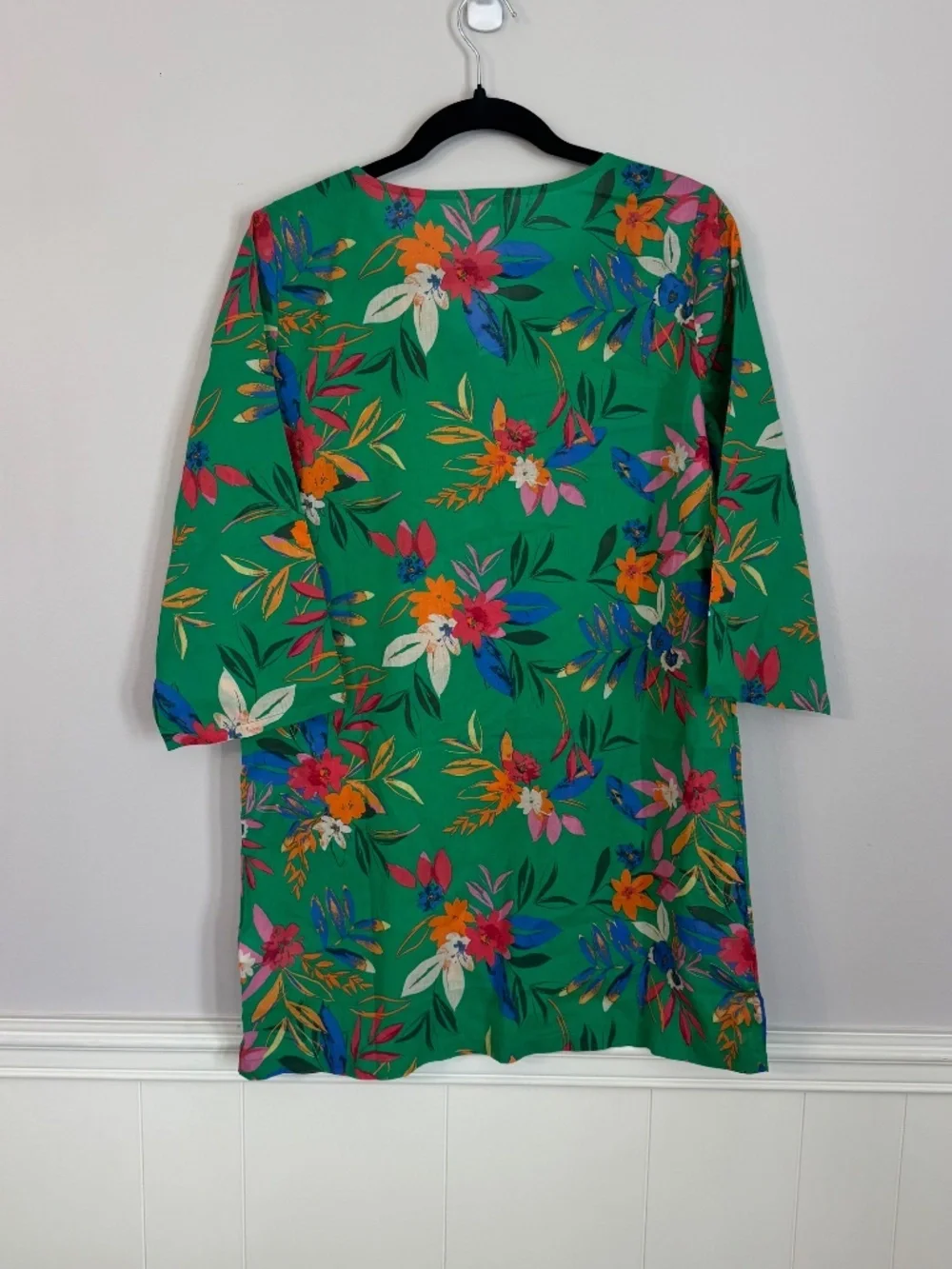 J. Crew Women's 3/4 Sleeve Tie V-Neck Bright Clover Multi Coverup Sz S NWT